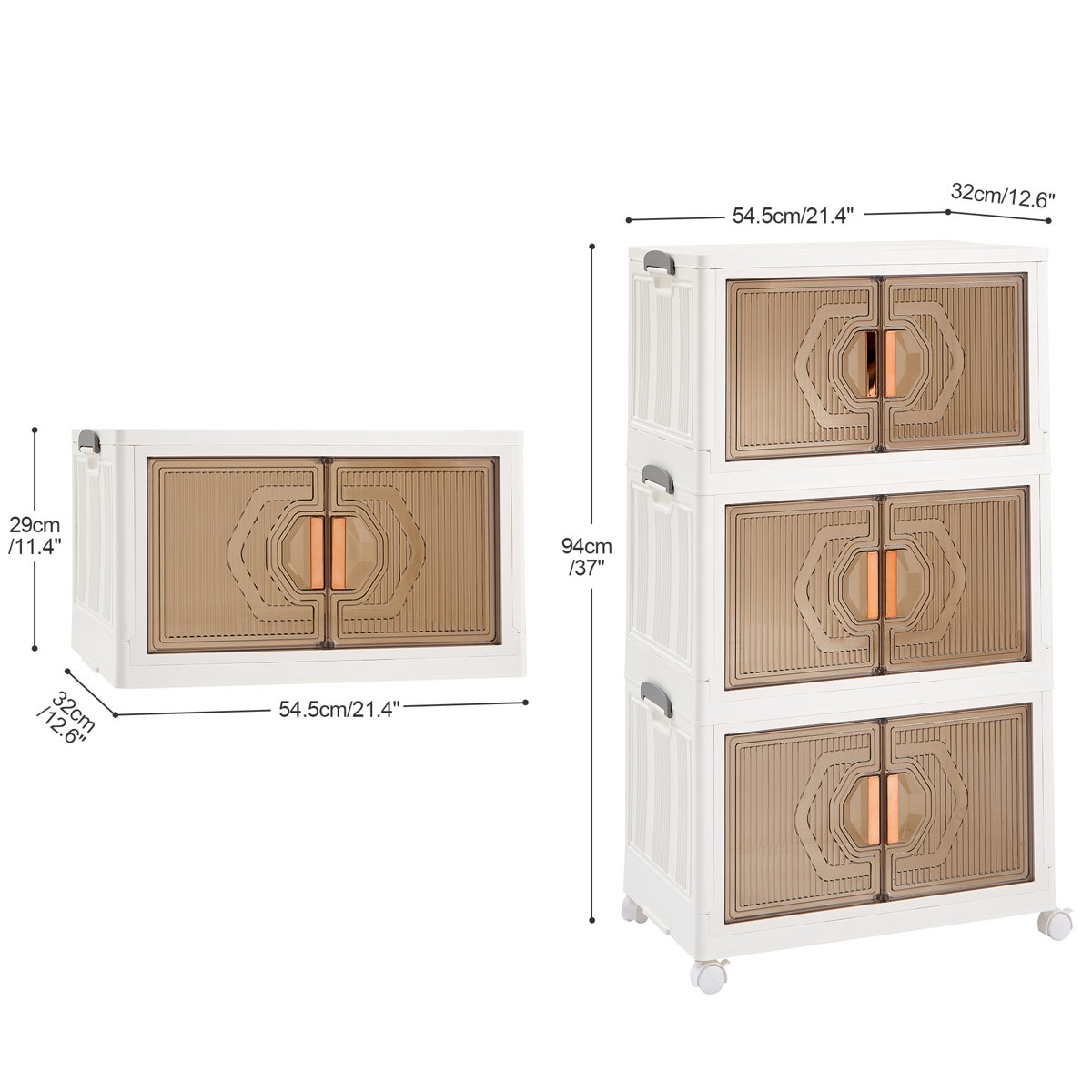 3 Pack Stackable Storage Bins 50 QT Folding Organizer Boxes Collapsible Closet With Doors Wheels Lid